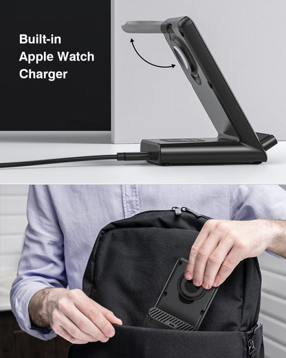 Wireless Charging Station,3 in 1 Charging Stand Made for Apple Watch Ultra 11 10 9 8 7 6 SE 5 4 3,Fast Wireless Charger Made for iPhone 17/Air/16/15/14/13/12,for AirPods Pro(with Adapter) (Black)