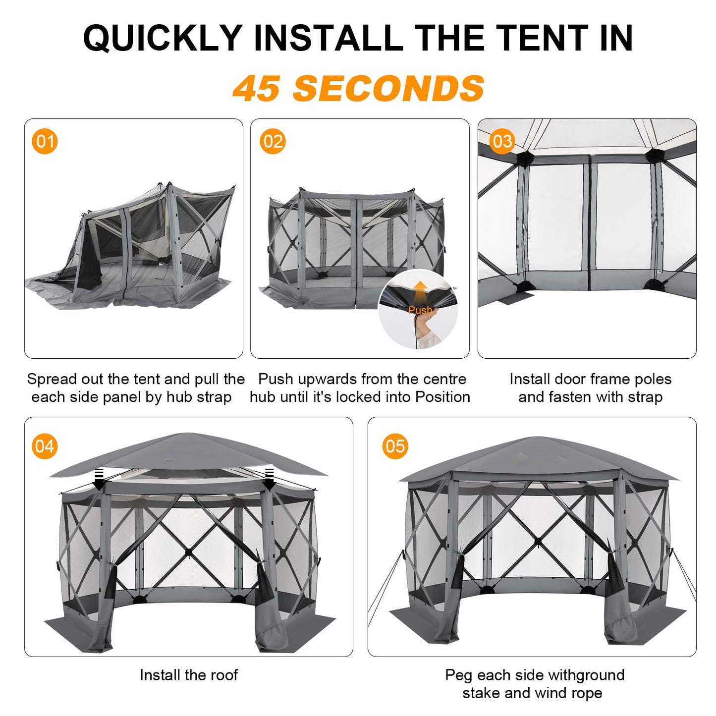 COBIZI 12x12 FT Pop Up Canopy Stargazing Tent, Gazebos On Clearance with Removable Roof, Screened in Gazebo, Screen Tents Portable carpas para Patio for Outdoor Camping,Backyard, Garden, Grey(Pro)