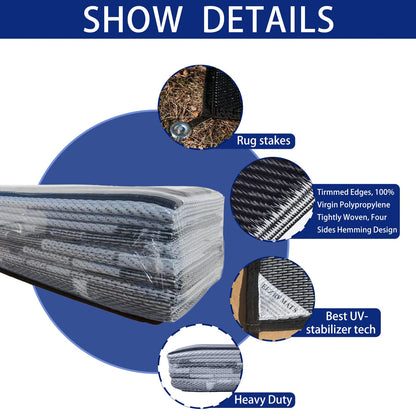 EEZ RV Products 9'x18' GW Heavy Duty Reversible/Durable Outdoor Patio/RVing Mats(9ft x18ft Grey) Come with Large Storage Bag & 6 Sets of Stakes and Washer