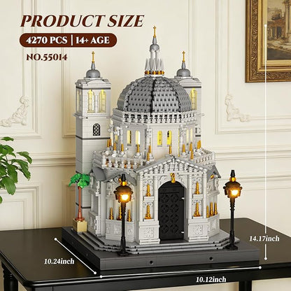 Reobrix Venice Church Building Block Sets for Adults with Lights 55014 Landmark Architecture Venice Santa Maria Della Salute Church Model Collectible Italy Landmark Building Toy for Adullt (4270PCS)