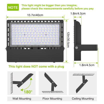 STASUN 300W 45000LM Dusk to Dawn LED Flood Light Outdoor Photocell - Flying Series Ultra, ETL Certified 5000K Daylight White, IP67 Waterproof Stadium Lights for Sports Court, Commercial, Parking Lot