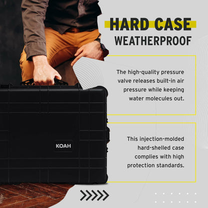 Koah Weatherproof Wheeled Plastic Hard Case with Customizable Foam, Retractable Handle, and Trolley Wheels (25.0" x 20.0" x 12") For Cameras, Drones, And Gear