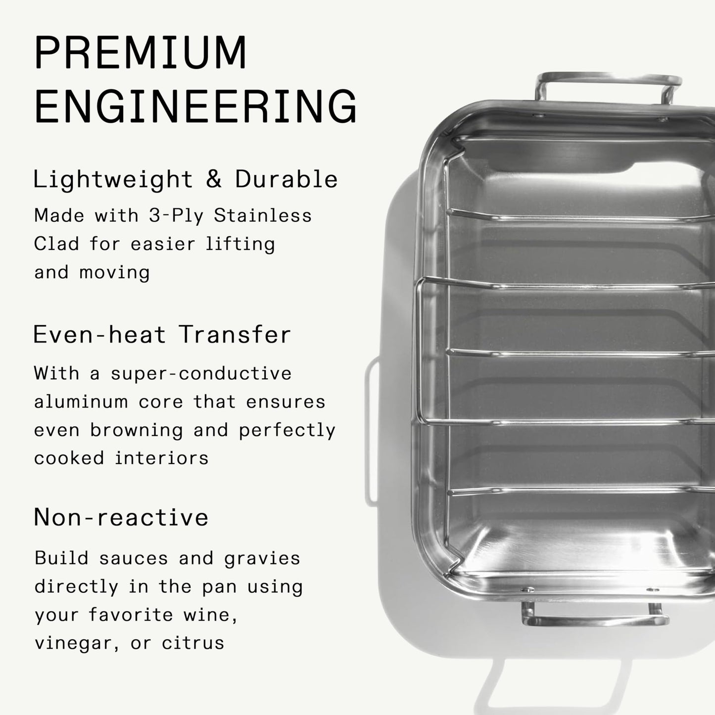 Made In Cookware | Stainless Clad Roasting Pan | 3-Ply Stainless Clad | Professional Cookware | Crafted in Thailand