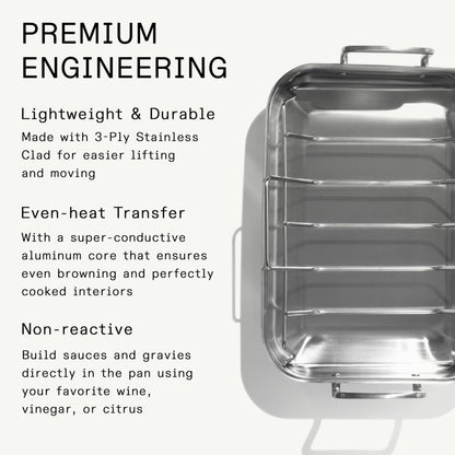 Made In Cookware | Stainless Clad Roasting Pan | 3-Ply Stainless Clad | Professional Cookware | Crafted in Thailand
