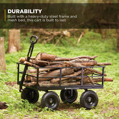 Gorilla Carts Steel Utility Cart, 9 Cu Ft Bed, 1200 lb Load Capacity, Black – Towable Heavy-Duty Outdoor Hauling Wagon with Removable Side Panels for Yard, Lawn, Garden or Landscaping