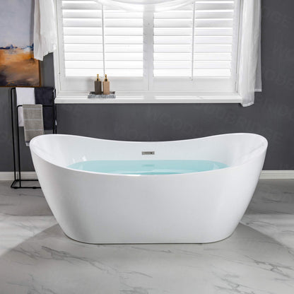WOODBRIDGE 71"Freestanding White Acylic Soaking Bathtub with Chrome Drain and Overflow,B0017-C
