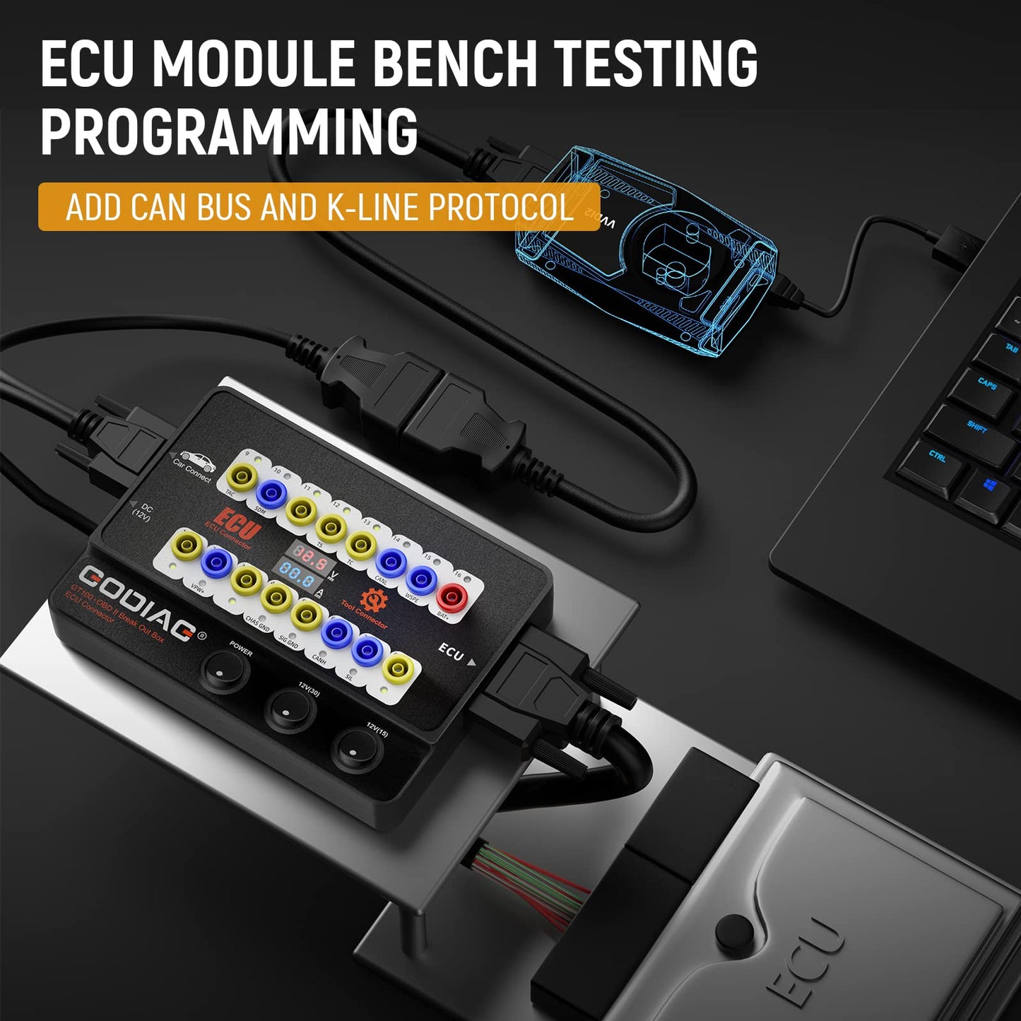 Godiag GT100+ OBDII Breakout Box, Advanced OBD and CAN Protocol Detector for ECU Bench Testing and Car Diagnostics