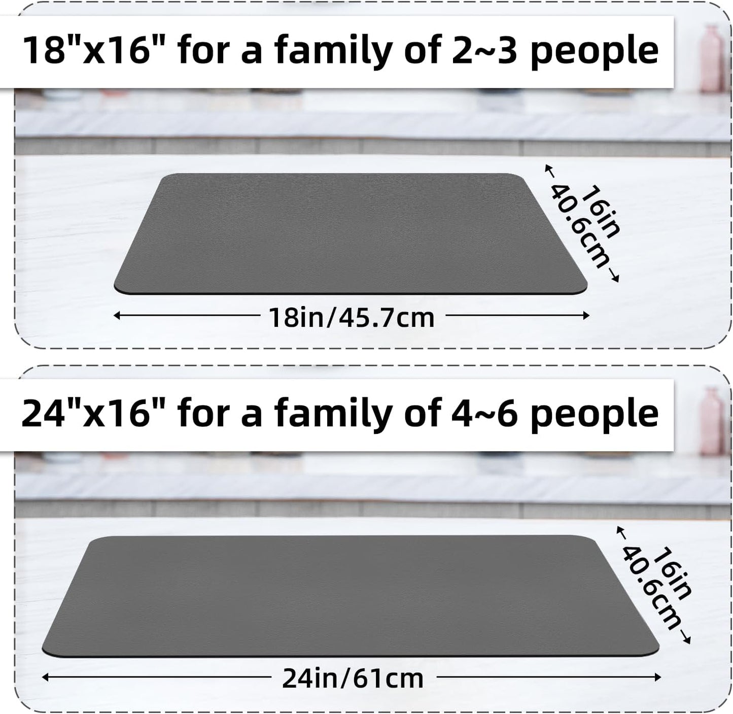 LOPNUR Kitchen Dish Drying Mat - Super Absorbent Diatomite Pad | Heat Resistant & Anti-Slip | 18"x16" Grey