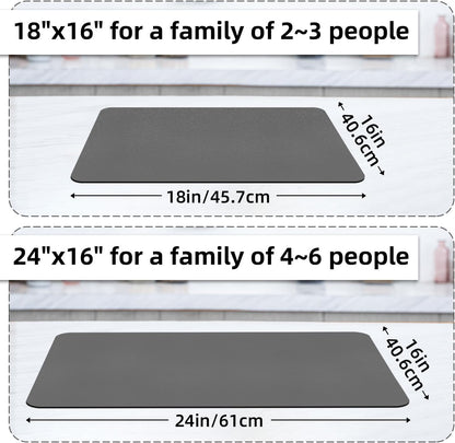 LOPNUR Kitchen Dish Drying Mat - Super Absorbent Diatomite Pad | Heat Resistant & Anti-Slip | 18"x16" Grey