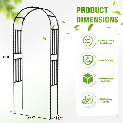 Jasdego Garden Arbor - 3.9x7.9ft Metal Garden Arch Trellis for Climbing Plants, Wide Sturdy Garden Arch, Ideal for Vines, Weddings, Halloween, Christmas & Outdoor Decor (Black)