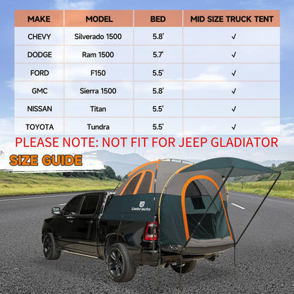 Umbrauto Truck Bed Tent with Awning: 5.5-5.8FT PU3000mm Waterproof Tailgate Pickup Truck Tents, Easy Set-up for 2 Person, Fits Full Size Short Bed, Chevy, Dodge, Ford, GMC, Green