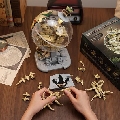 Dinosaur Skull Fossils Globe Building Set360° Rotatable Globe Display Model with LED LightSTEM Skeleton Model Educational Toy Gifts for Boys and Girls Ages 14+