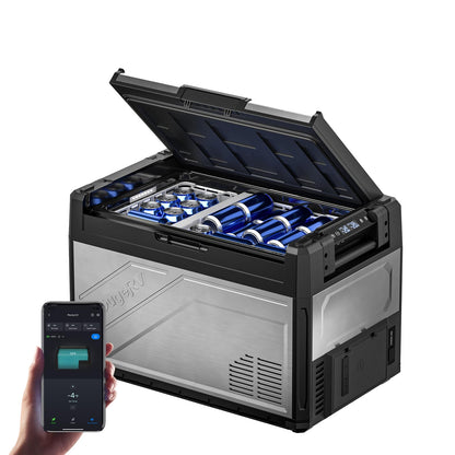 BougeRV 12 Volt Portable Refrigerator, 55 Quart Dual Zone Car Fridge Freezer with APP Control, Compressor Cooler 12/24V DC, 110~240V AC for Overlanding, Camping, Travel, RV(2026 New Model: Rocky V3.0)