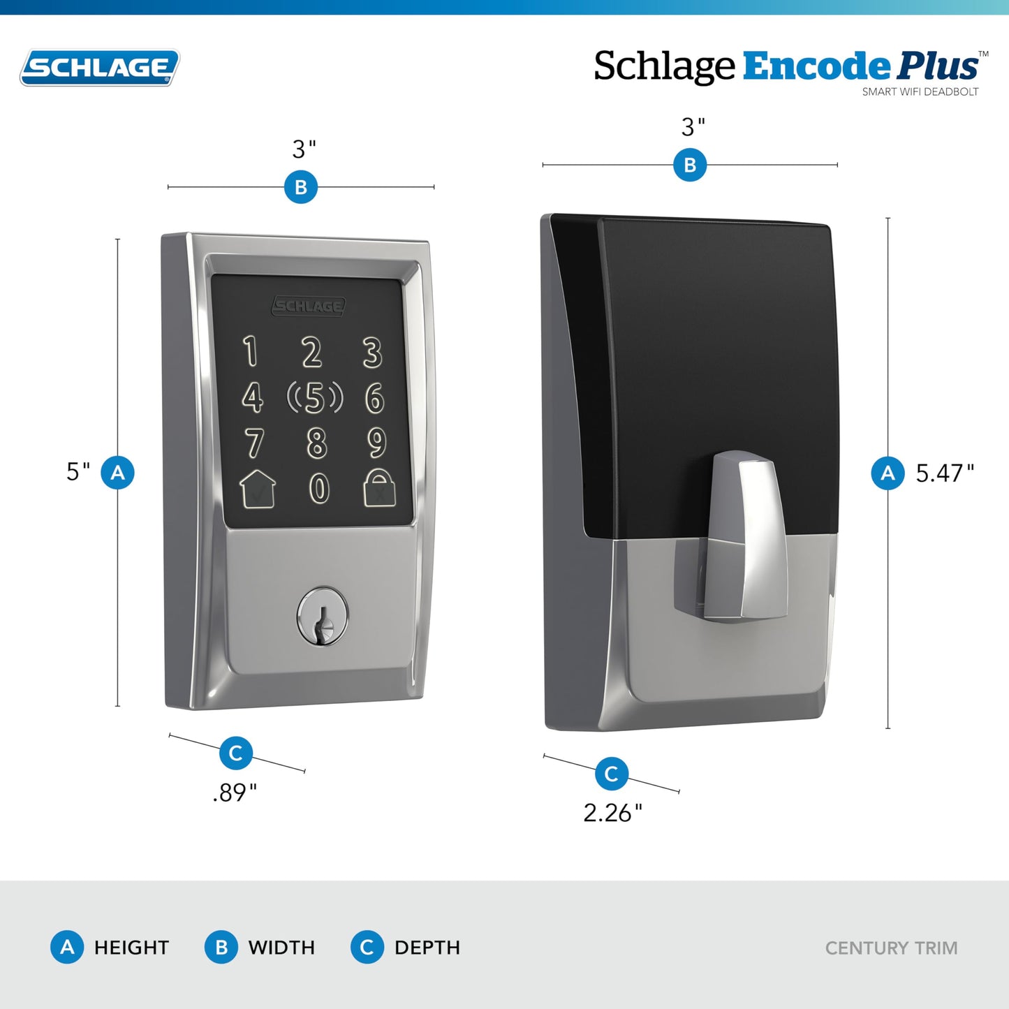 Schlage BE499WB CAM 619 Encode Plus WiFi Deadbolt Smart Lock, Keyless Entry Touchscreen Door Lock with Camelot Trim, Satin Nickel