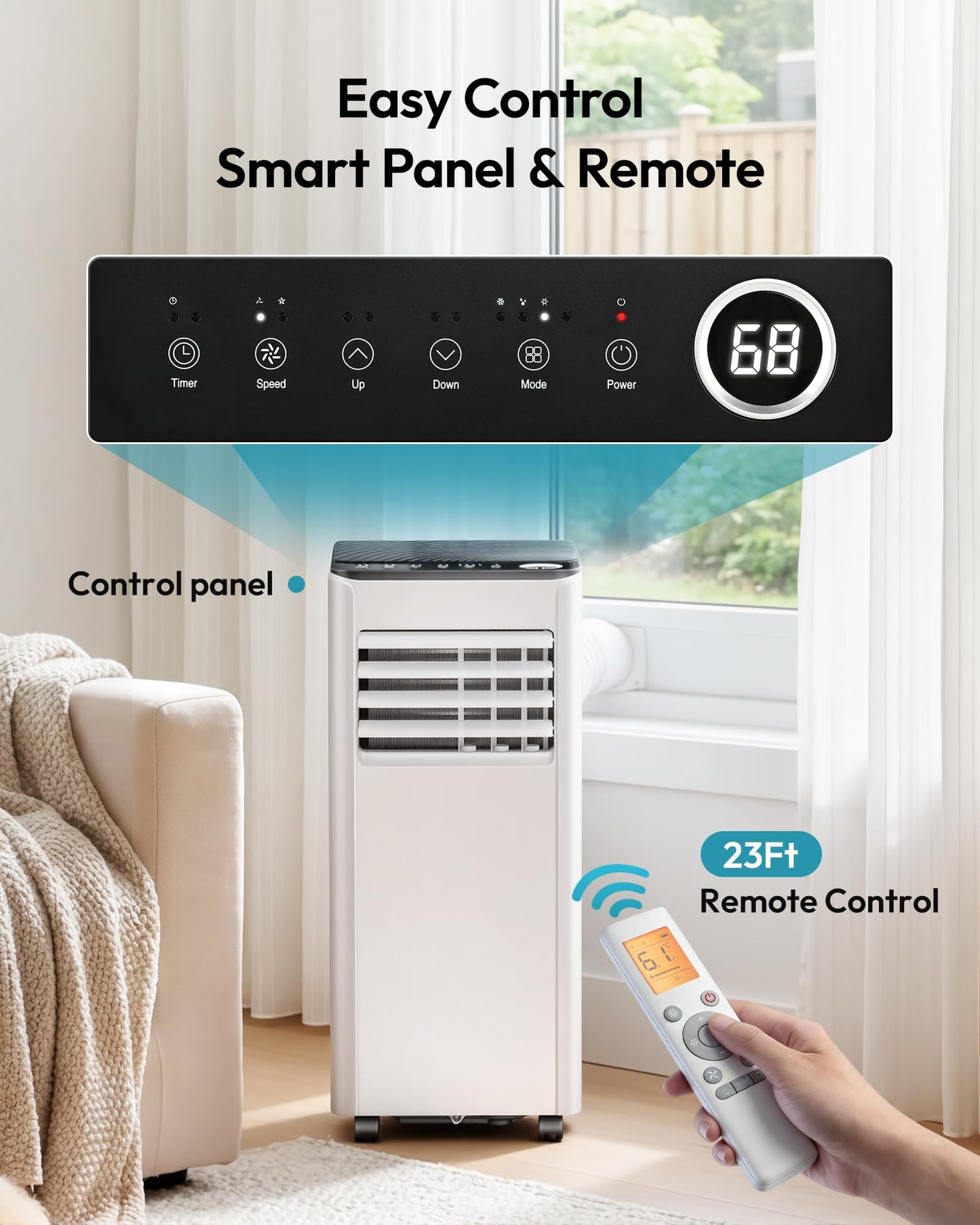 EUHOMY 8,000 BTU Portable Air Conditioners, 4-in-1 Portable AC Unit Cools Up to 350 Sq.Ft, with Cool, Fan, Dehumidifier, Sleep Modes, 50 dB, 24H Timer, Remote Control, Installation Kit for Bedroom