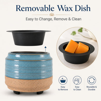 Mocosa Ceramic Wax Melt Warmer,2 in1 Candle Wax Warmer Fragrance Warmer for Wax Cubes,Wax Melter Perfect Christmas Gifts for Mom Women(White Brown)