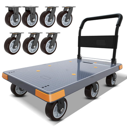WUD Push Cart, Folding Mobile Platform Trolley,Thickened and Reinforced, 360° Swivel Wheels,47.2 “L x 27.5 ”W, 1764 lb,Gray