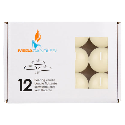 Mega Candles 12 pcs Unscented Ivory Floating Candles, Hand Poured Wax Candle 1.5 Inch Diameter, Home Décor, Wedding Receptions, Occasions, Festivities, Events, Meditations, Tranquility, Spa