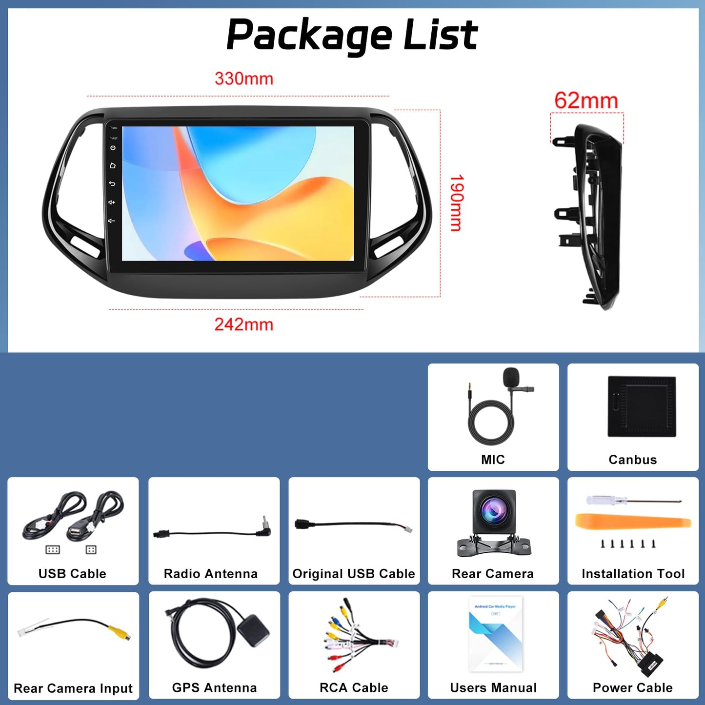 [2+64G] NHOPPEW Car Radio for Jeep Compass 2017-2020 with Wireless Carplay and Android Auto - 10.1 Inch Touch Screen Android Car Stereo - DSP/GPS/WiFi/SWC/Bluetooth + AHD Backup Camera