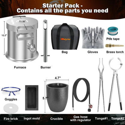 Nelyrho 6KG Melting Furnace Kit, Stainless Steel Foundry with Crucible Tongs, Ingot Mold, Goggles, Gloves, Carry Bag, Ideal for Smelting Silver, Copper, and Aluminum, Metal Recycling Casting Tool