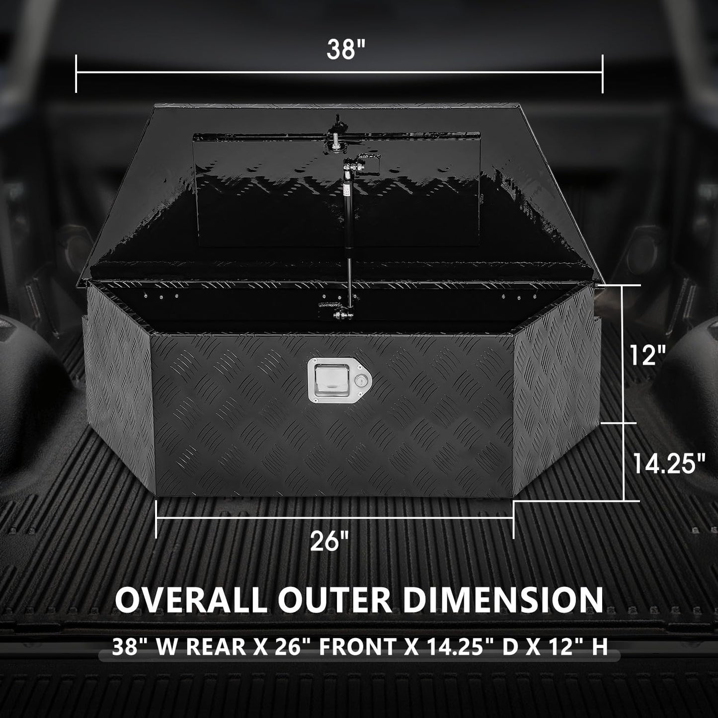 DNA MOTORING Trailer Tongue Box, Lockable Aluminum Storage Box for Truck Bed, 38" X 14.25" X 12", Black, TBOX-T5-002-BK