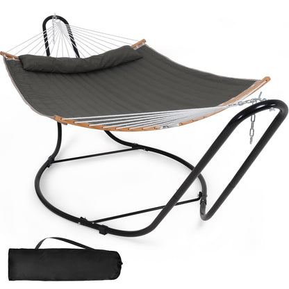 SUNCREAT Double Hammock with Curved Spreader Bar, Hammock with Stand Included 2 Person, Patent Pending, Dark Gray