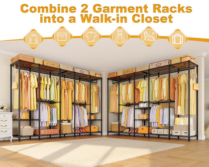 Ulif H50 Extra Large Clothes Rack, Heavy Duty Garment Rack, Freestanding Portable Closet, Clothing Racks for Hanging Clothes, Wardrobe Closet 89.8'' W x 15.8" D x 76.4" H, Max Load 1400 Lbs, Black