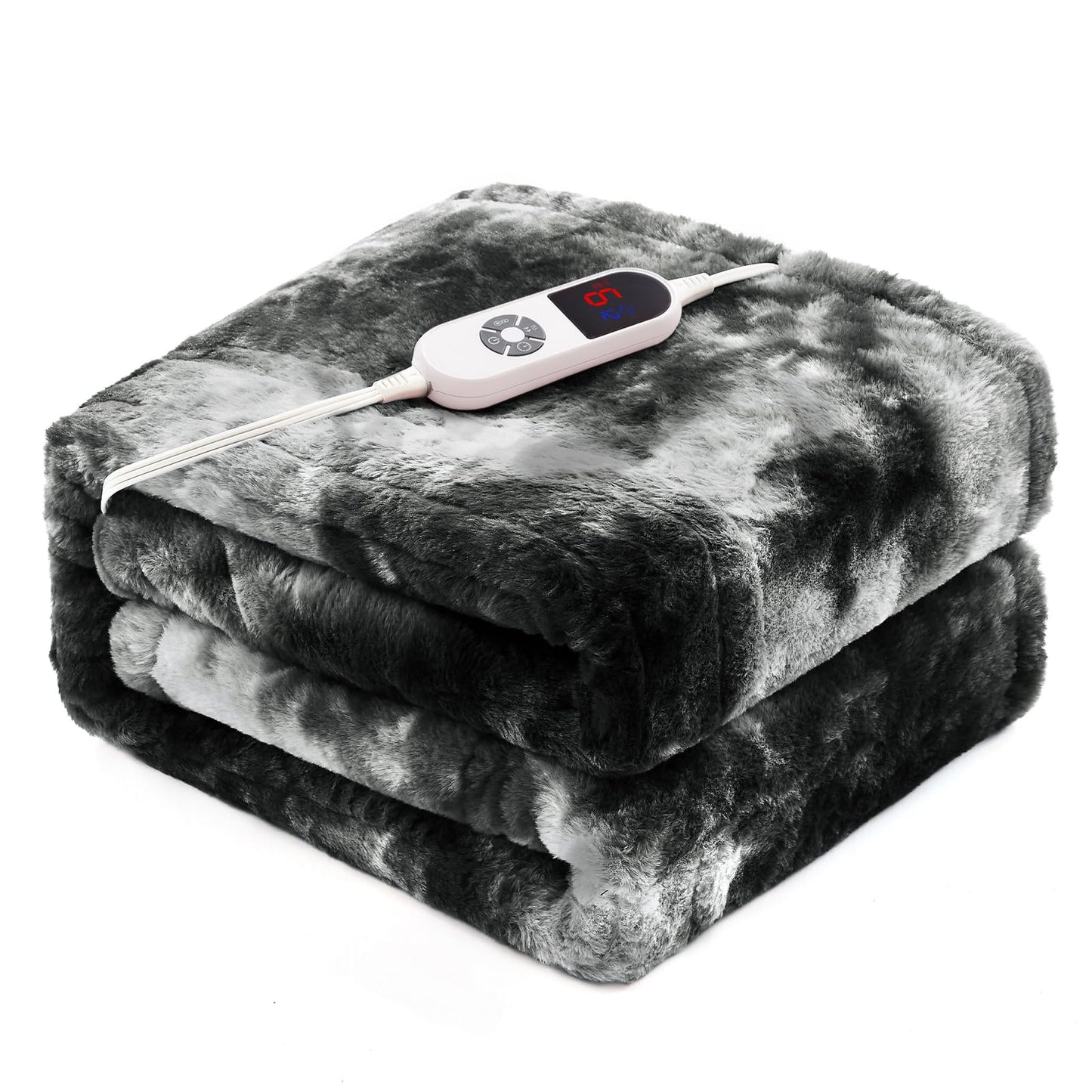 Electric Heated Blanket 50"x60",Luxury Grey Faux Fur Electric Throw Blanket,Fast Heating Soft Fluffy Thick Electric Blanket with 6 Heating Levels & 12H Auto Off