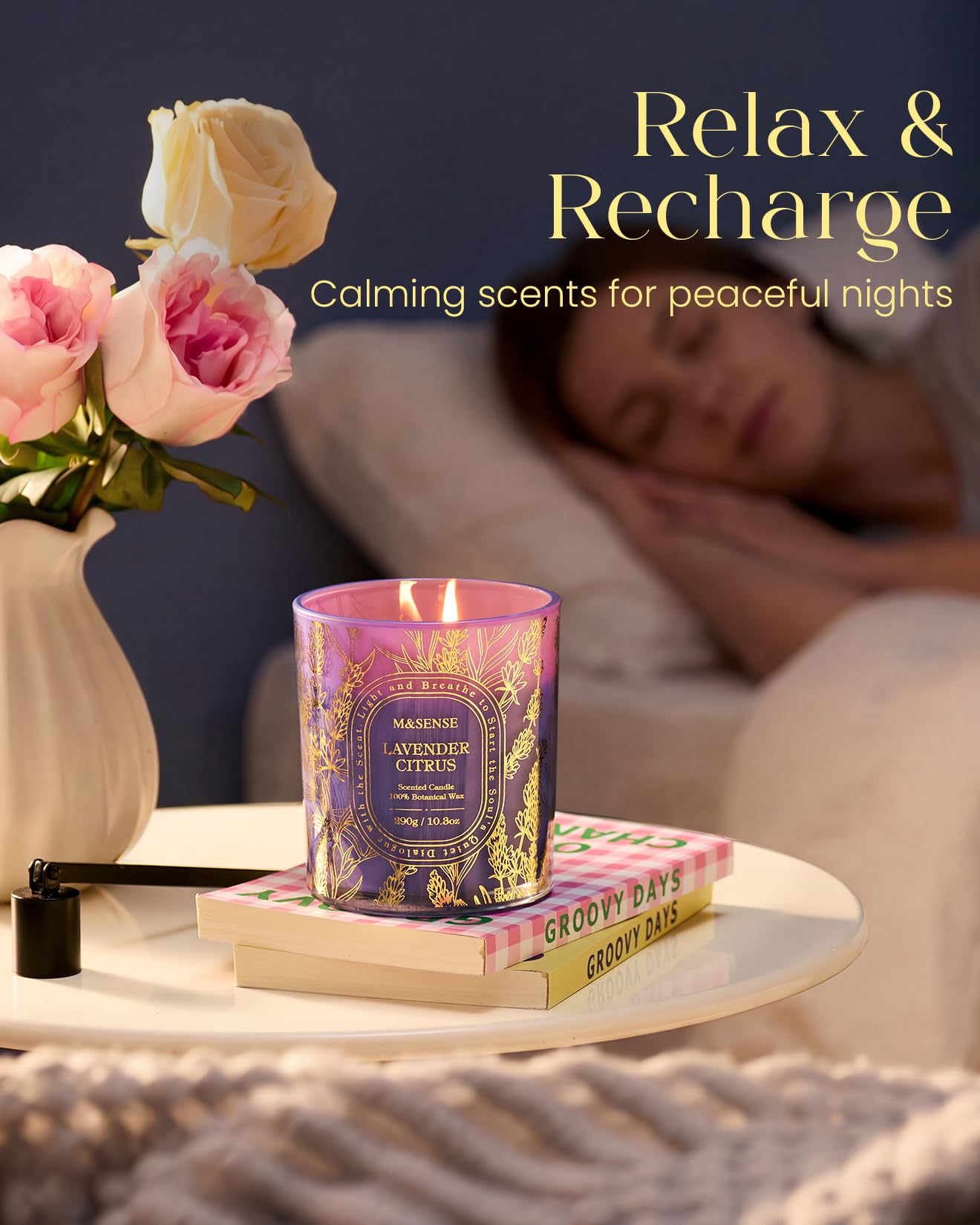 M&SENSE Pink Beach Scented Candle, Soy Candle Clean Burn Non Toxic, 55 Hours Long Burning 10.3oz, Summer Romantic Dating Home Fragrance Decor, Gifts for Women