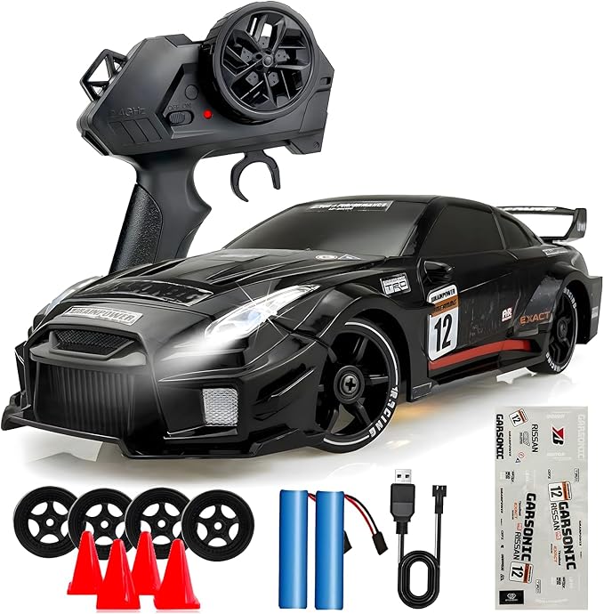1:24 RC Drift 2.4GHz with LED Light Race Car Toys for Boys and Girls Aged 6+ Speed Adjustable up to 23Km/H High-Speed RC Racing Cars Toy Gift for Boys &amp Girls (Black)