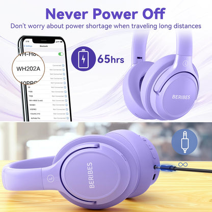 BERIBES Bluetooth Headphones Over Ear, 65H Playtime and 6 EQ Music Modes Wireless Headphones with Microphone, HiFi Stereo Foldable Lightweight Headsets, Deep Bass for Home Office Cellphone PC Ect.