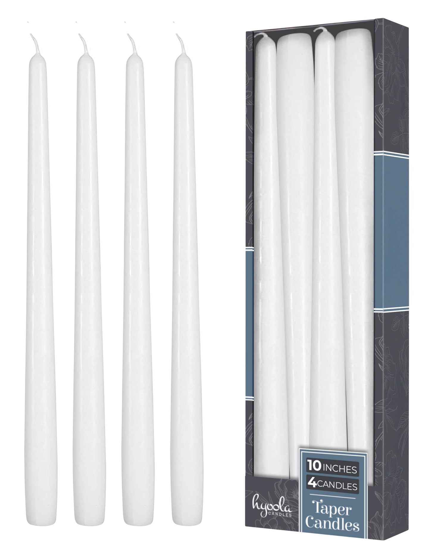 Hyoola Tall Taper Candles - 10 Inch White Unscented Dripless Taper Candles - 8 Hour Burn Time - 4 Pack