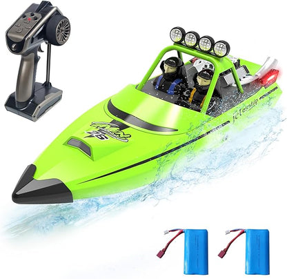 RC Boat for Kids Adults 2.4GHz Remote Control Boats with LED Light for Pool Lakes Water 20MPH Fast Speed Racing Jet Boat Boat Toy for Boys Girls 2 Rechargeable Batteries 40+ Mins Green