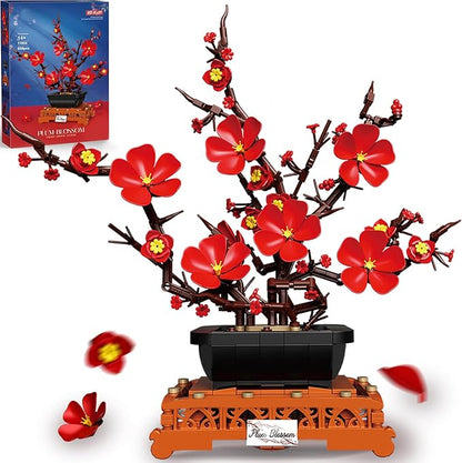 Plum Blossom Building Sets Flower Pot Set Compatible with Lego Botanical Collection for Adults Artificial Bouquet Flower Arrangement Living Room Home Office Decor Ideal Gift 669PCS