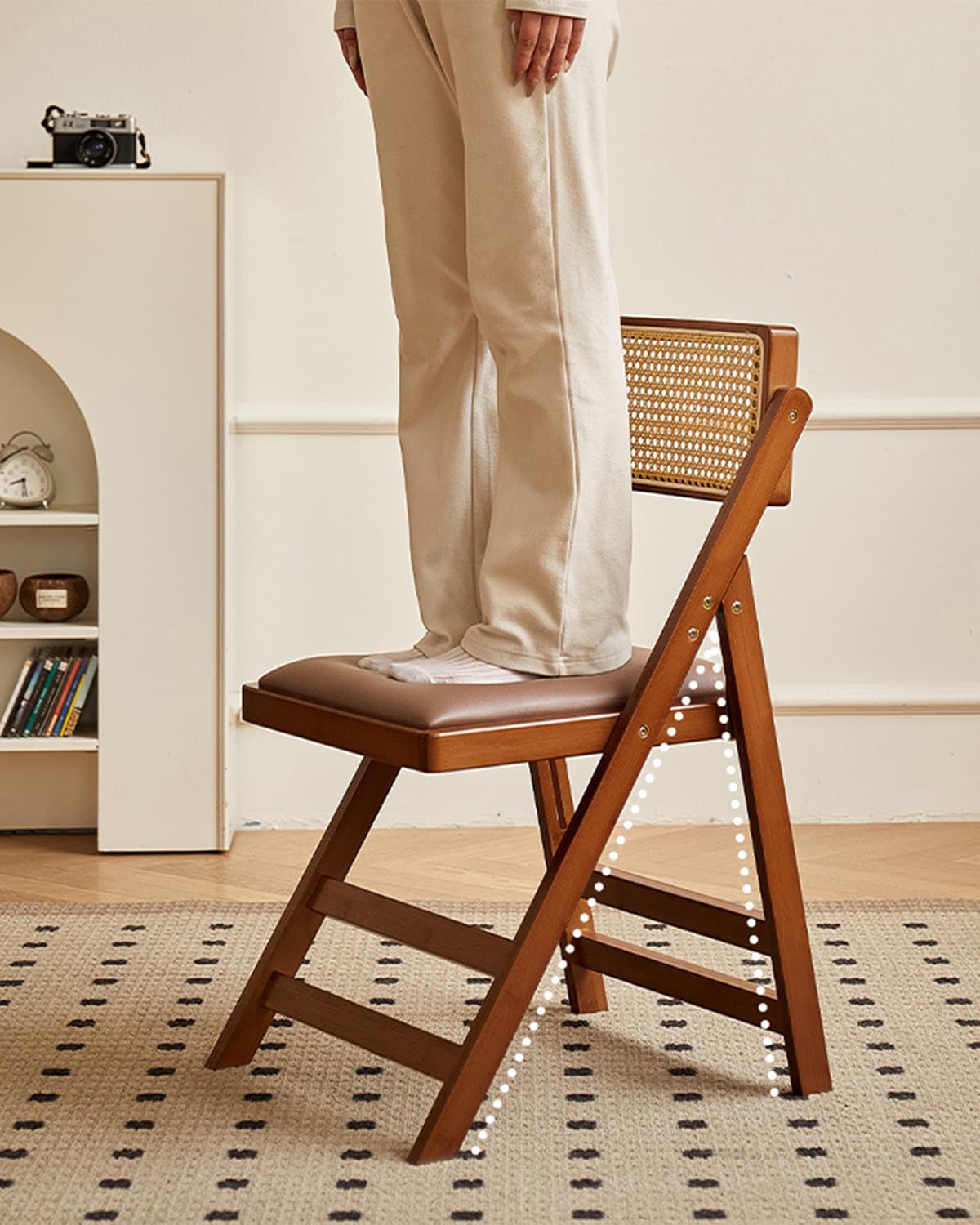 XIZUNRU Folding Chair Bamboo Stackable Folding Chairs,Portable Foldable Chairs for Indoor and Outdoor Events Party Chair for Home Office,Guest Room,Conference Room 1pc (Stool Seat Height: 23.6 inch)