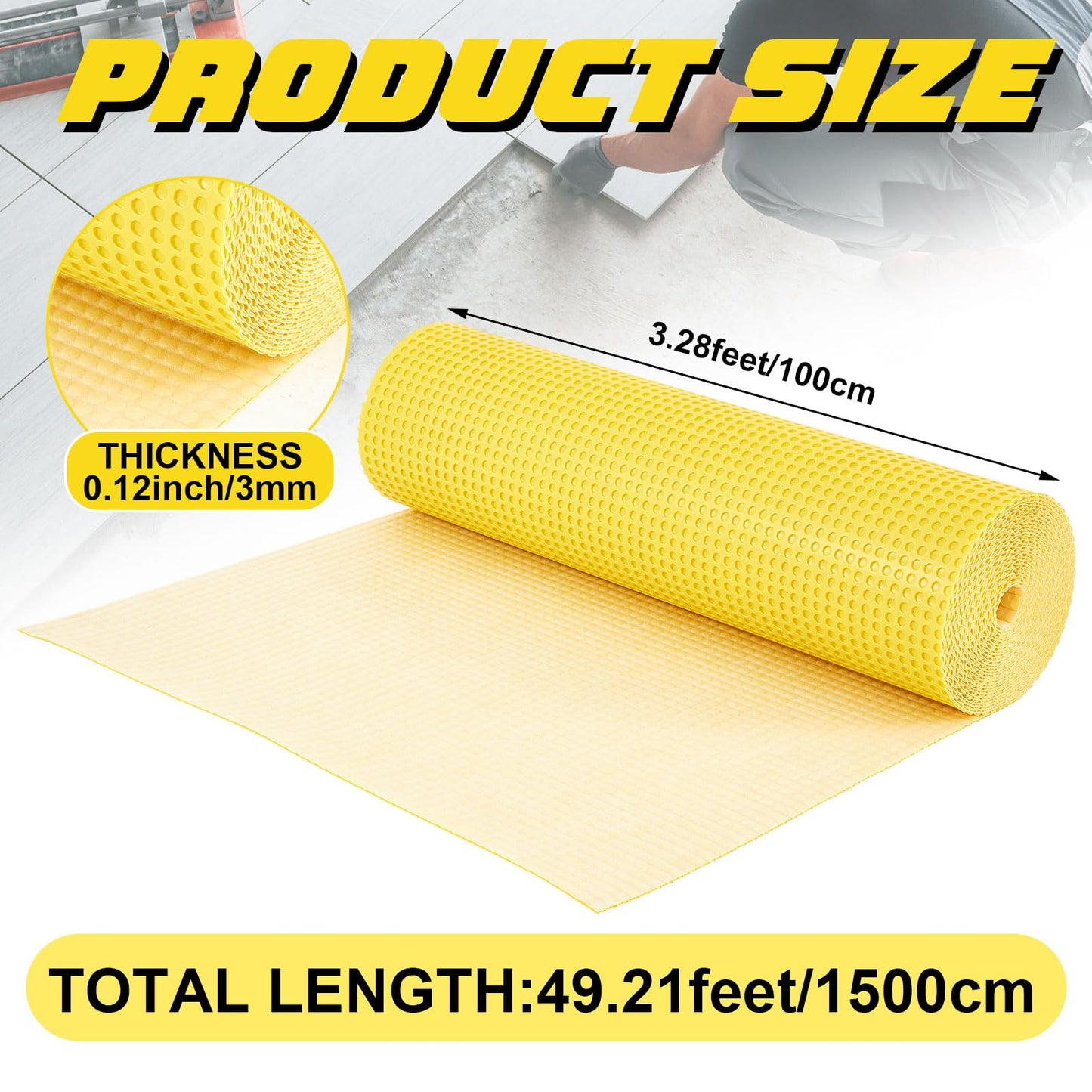 Nuanchu 1/8" Thick 161.44 Sq. ft. Uncoupling Membrane for Tile, Dimple Drainage Matting, Moisture Barrier Foundation Wrap Floor Underlayment Sub Floor Waterproof for Bathroom Shower Kitchen Basement