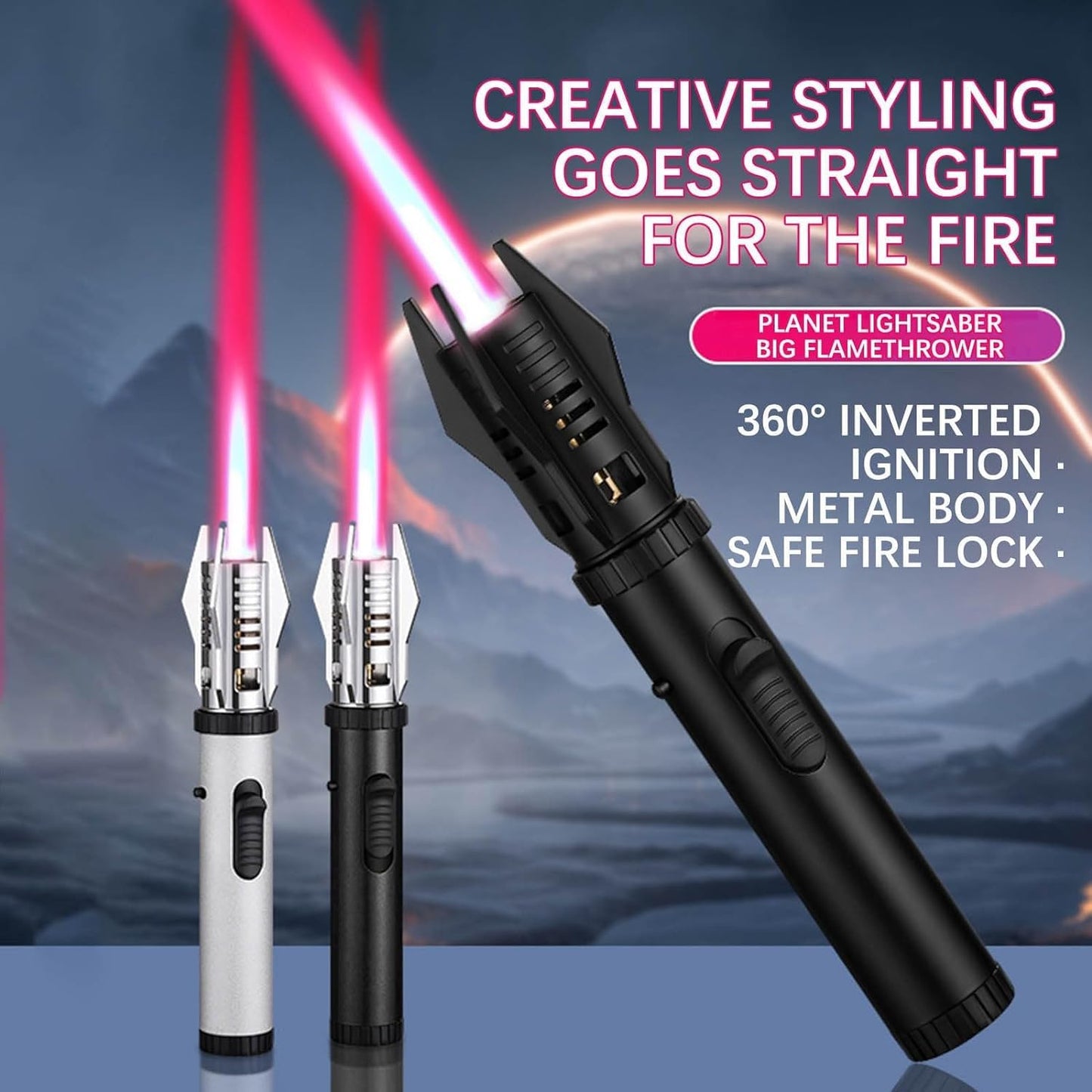 Torch Lighter, Bright Fire Lighter with Safety Lock and Adjustable Red/Blue Flame, Refillable Butane Gas Windproof Jet Flame Cool Lighters, for Candles Campfires BBQ Baking, Camping, Gift