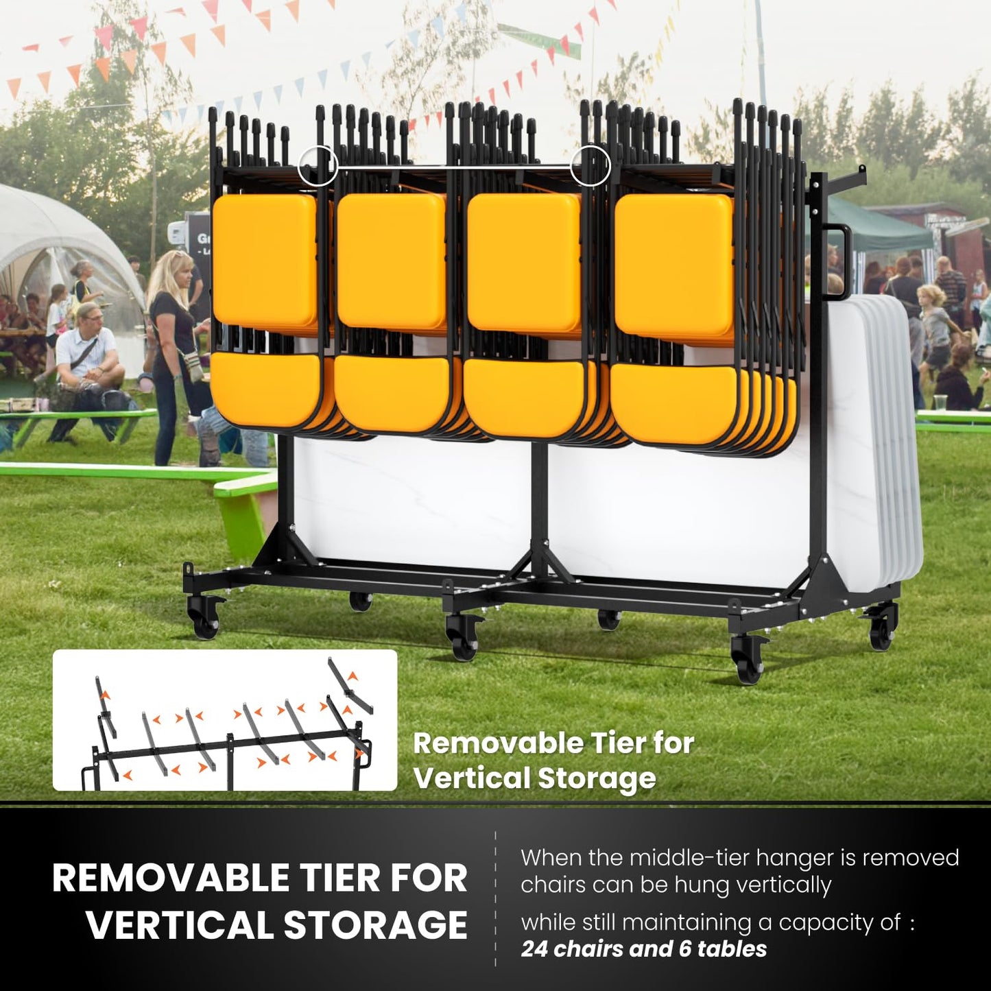 PURRPAXZ Heavy Duty Folding Chair Storage Rack, Foldable Chairs Cart with Lockable Wheels and Straps, 400lbs Weight Capacity, Adjustable Hanger, Folding Chair Dolly for Chairs Up to 42pcs