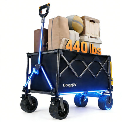 BougeRV Electric Utility Wagon w/ 133Wh Battery, Up to 440 lbs Load Capacity Collapsible Garden Cart, Outdoor Motor-Driven Foldable Wagon, Ideal for Camping, Gardening (Battery Charger NOT Included)