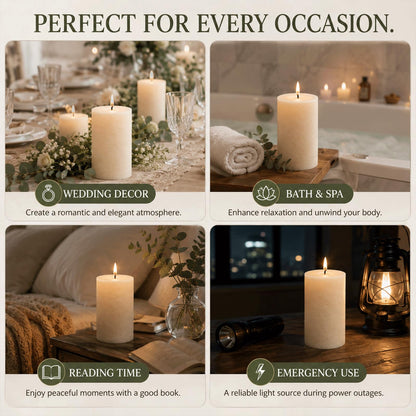 4 Pack Soy White Pillar Candles,Natural Soybean Pillar Candles,55 H Long Lasting Burning-Unscented,Dripless and Smokeless Rustic White Hand-Poured Candles Dinner Table,for Wedding,Home Decor 2.8x4in