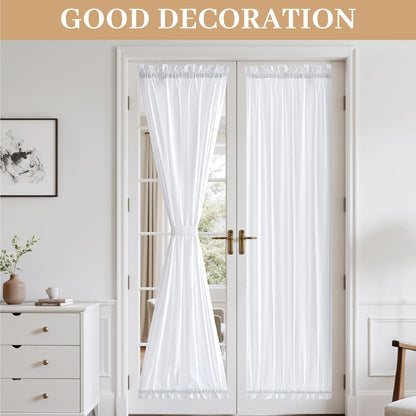 MIULEE French Door Curtains - Non-See-Through Privacy Sheer Drapes | White, 26 x 72 Inches, 2 Panels