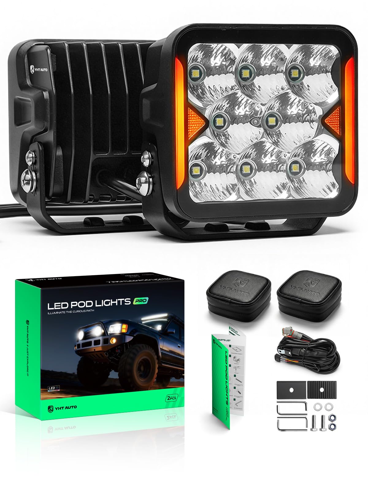 YHTAUTO 4 Inch LED Pod Lights & Light Cover 40W 4800LM 5700K Driving 10x25°Beam Off Road Camper Working Light Bars for 4x4 Pickup Truck ATV UTV Dirt Bike Motorcycle Boat Trailer IP67 Waterproof Lamp