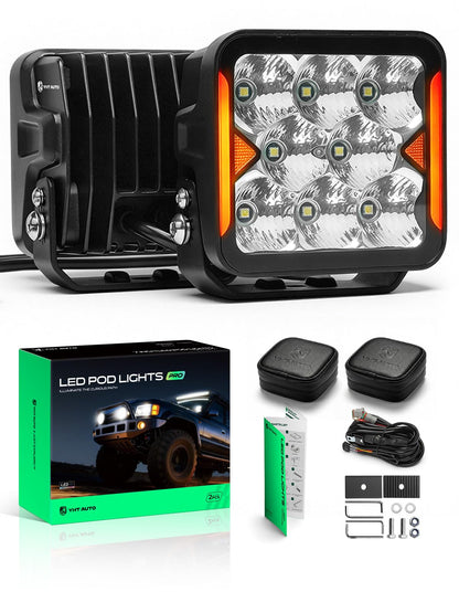 YHTAUTO 4 Inch LED Pod Lights & Light Cover 40W 4800LM 5700K Driving 10x25°Beam Off Road Camper Working Light Bars for 4x4 Pickup Truck ATV UTV Dirt Bike Motorcycle Boat Trailer IP67 Waterproof Lamp