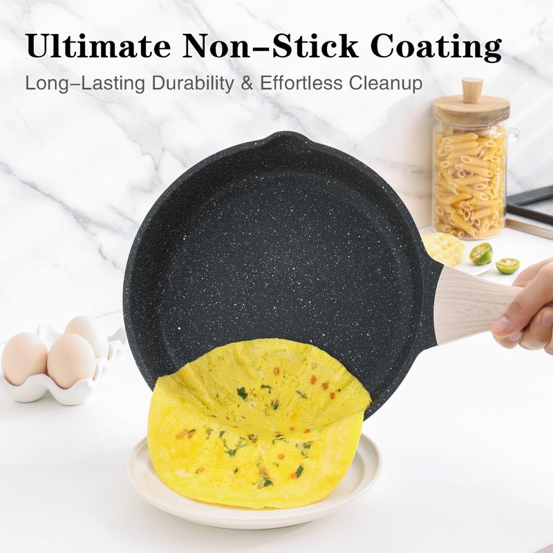 Kordisen Nonstick Frying Pan Set with Lids, 3 Piece Skillet Set, Healthy Induction Cookware Cooking Pan, Stay-Cool Handle, Compatible with All Stovetops, PFOA Free (9.5, 11, 12.5 Inch)