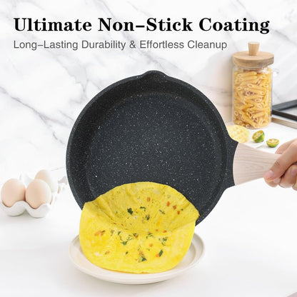 Kordisen Nonstick Frying Pan Set with Lids, 3 Piece Skillet Set, Healthy Induction Cookware Cooking Pan, Stay-Cool Handle, Compatible with All Stovetops, PFOA Free (9.5, 11, 12.5 Inch)