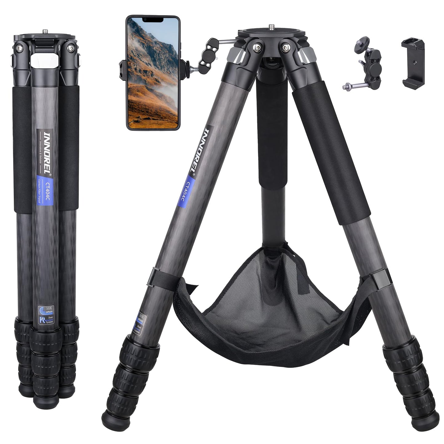 Compact Carbon Fiber Tripod – Heavy Duty 40mm Leg Tubes, Max Height 63.6in/162cm, Stable and Lightweight Travel Stand for DSLR, Video Cameras, Max Load 40kg, Portable for Photography Video Shooting