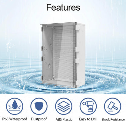 LMioEtool Electrical Box, IP65 Waterproof Dustproof ABS Plastic Enclosure, Outdoor and Indoor Project Box Hinged Clear Cover with Mounting Plate Wall Brackets,Outer Dimension 23.6"x 15.7" x 8.7", Grey