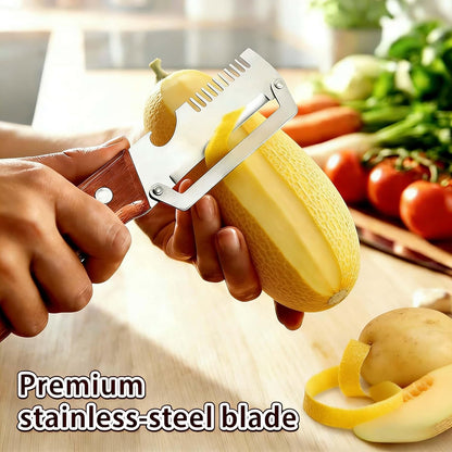 Skiennix Multifunctional Vegetable Peeler - 3-in-1 Kitchen Gadget with Wooden Handle & Grater | 2-Pack