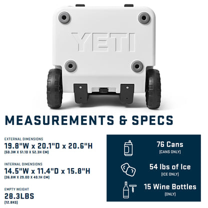 YETI Roadie 48 Wheeled Cooler with Retractable Periscope Handle, White