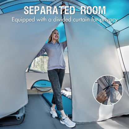 PORTAL Camping Tent, 10 Person Instant Cabin Tent with Rainfly, Large Mesh Windows & Upgraded Ventilation, Portable Big Tents with Carry Bag for Family Outdoor, Backpacking, Hiking, Blue
